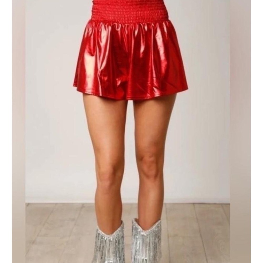 Peach Love Skort Womens Medium Excellent Metallic Smocked High Waist Streetwear
